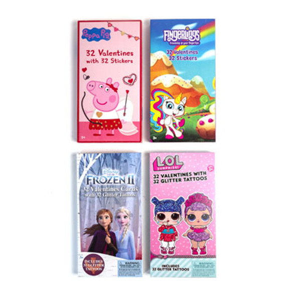 VALENTINE CARDS 32CT LICENSED DELUXE 4 ASST IN 24PC PDQ SEE N2 VALENTINE CARDS 32CT LICENSED DELUXE 4 ASST IN 24PC PDQ SEE N2
