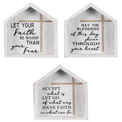 WALL SIGN HOUSE W/CROSS WOOD 5X1.5X7 ($5.50)