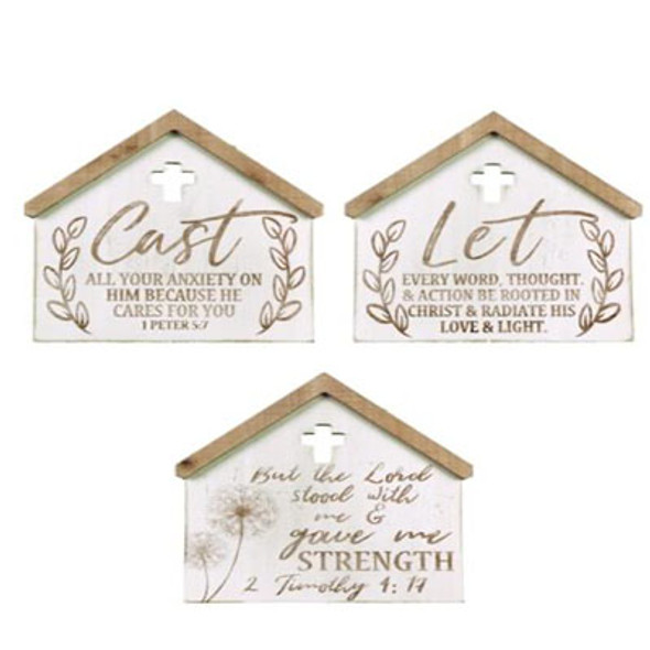 WALL ART HOUSE W/CROSS 3ASST 7X.75X7.5 ($5.50)
