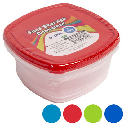FOOD STORAGE CONTAINER SQUARE 2PK 4 COLOR LIDS IN PDQ CLEAR BOTTOM #GOLDEN CONT 2