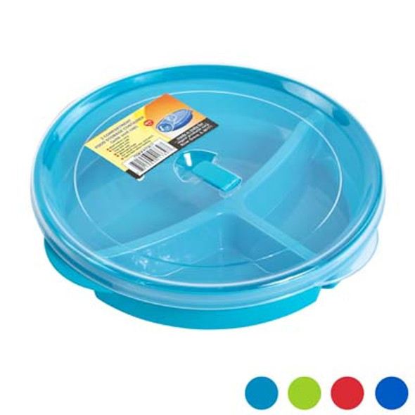 PLATE 3-SEC W/LID & MICROWAVEVENT 4 COLOR BOTTOMS/CLEAR LID#SINDOORA PLATE 3-SEC W/LID & MICROWAVEVENT 4 COLOR BOTTOMS/CLEAR LID#SINDOORA