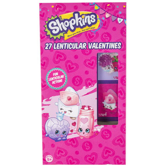 VALENTINE CARDS 27CT SHOPKINS LENTICULAR STICKERS *2.99* BOXED