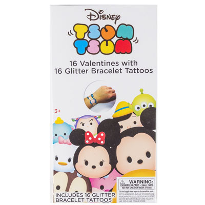 VALENTINE CARDS 16CT TSUM TSUM W/GLITTER BRACELETS *3.99* BOXED