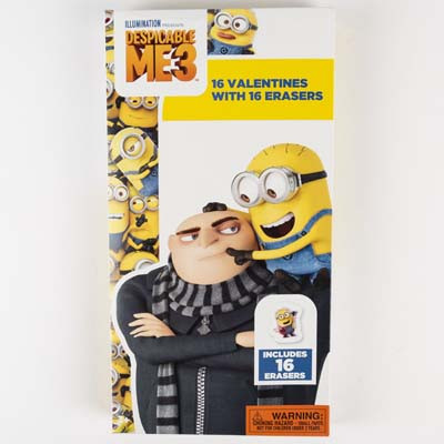 VALENTINE CARDS 16CT DESPICABLE ME 3 W/ERASERS *2.99* BOXED