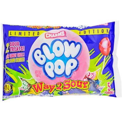 WAY 2 SOUR BLOW POPS 10.4 OZ LAYDOWN BAG IN DISPLAY READY CASE