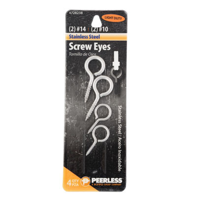 SCREW EYES 4PK PEERLESS 2-#14, 2-#10 CARDED