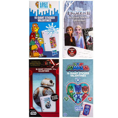 VALENTINE CARDS 16CT LICENSED DELUXE 4 ASST IN 24PC PDQ SEE N2