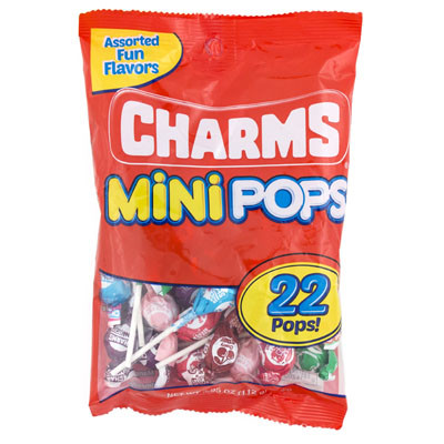 LOLLIPOPS CHARMS MINI POPS RANDOM FLAVORS 3.85 OZ PEG BAG ON MERCHANDISE STRIP