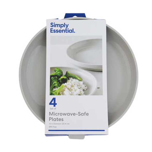 PLATES 4PK 10IN MICROWAVABLE GREY PLASTIC *9.00* SIMPLY ESSENTIAL PLATES 4PK 10IN MICROWAVABLE GREY PLASTIC *9.00* SIMPLY ESSENTIAL