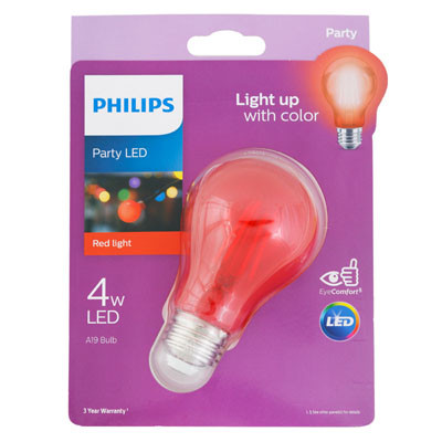 LIGHT BULB A19 LED RED 4W PHILIPS MED BASE