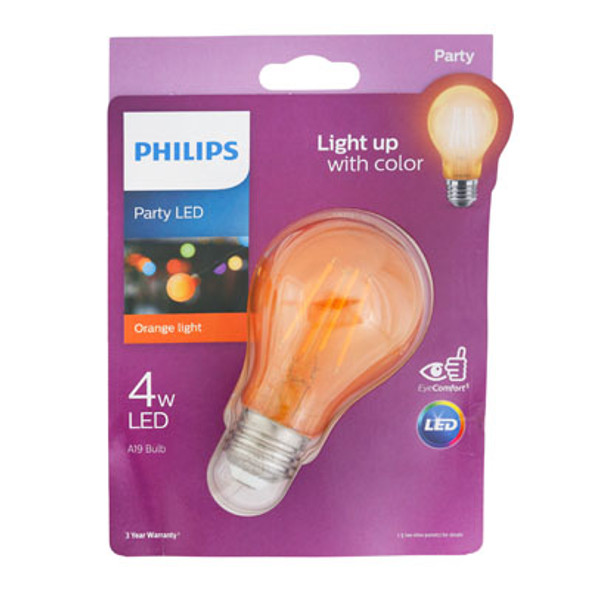 LIGHT BULB A19 LED ORANGE 4W PHILIPS MED BASE LIGHT BULB A19 LED ORANGE 4W PHILIPS MED BASE