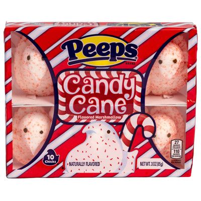 CHRISTMAS PEEPS 10CT CANDY CANE FLAVOR MARSHMALOOW CHICKS 3 OZ COUNTER DISPLAY