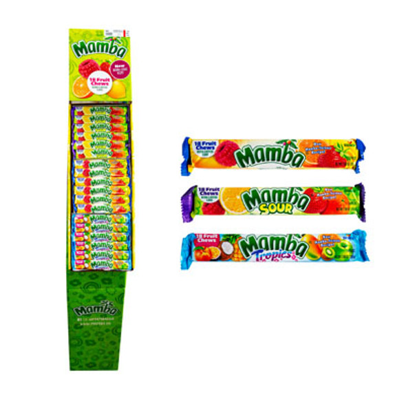 MAMBA CHEWS 2.80 OZ 3 ASSORTED IN FLOOR DISPLAY FRUIT - SOUR - TROPICS