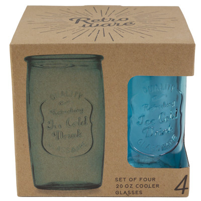 DRINKWARE MASON 20OZ SET OF 4 BLUE RETROWARE