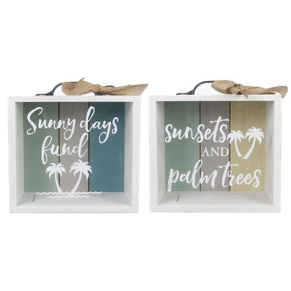 BANK W/METAL HANDLE NAUTICAL WOOD 7.13X3.25X8.25 ($12.25)