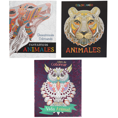 COLORING BOOK ADULT 3 ASST SPANISH VIDA ANIMAL FOIL COVER IN 144PC DISPLAY