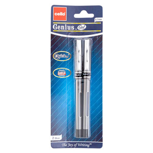 PENS 2CT GEL BLUE INK GENIUS QUICK DRY CARDED REF# GPGGBL0702