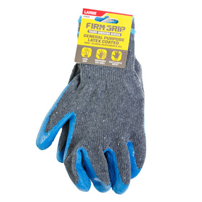 GLOVES LATEX COATED GRAY LARGE BLUE CUFF FIRM GRIP PDQ PEGGABLE