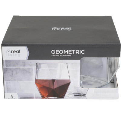DRINKWARE STEMLESS WINE 16.9OZ 4PC SET GEOMETRIC