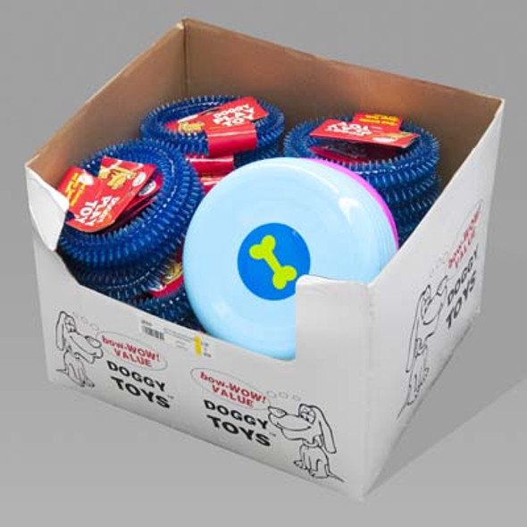 DOG TOY VINYL & PLASTIC 6 SHAPES ASST COLORS IN PDQ -HANG TAG DOG TOY VINYL & PLASTIC 6 SHAPES ASST COLORS IN PDQ -HANG TAG