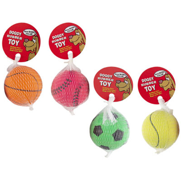 DOG TOY SPORTS BALL 2.5 INCH DIA 4 ASSORTED IN PDQ