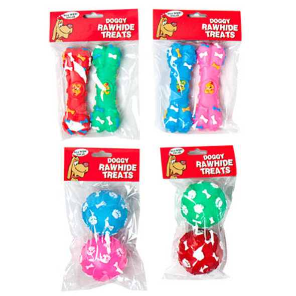 DOG TOY VINYL BONE AND BALL W/SQUEAKER ASSORTMENT 2PK IN PDQ #S11142