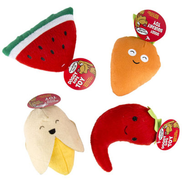 DOG TOY PLUSH FOOD ASSORTMENT W/SQUEAKER 5-6IN IN PDQ #P30939