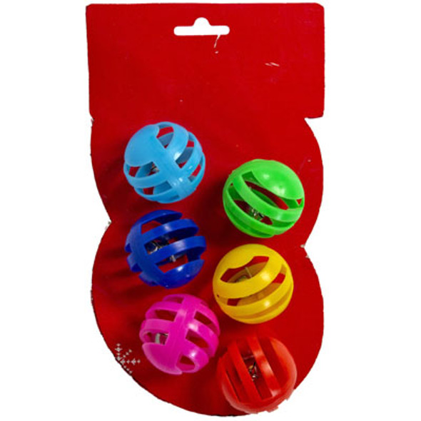 CAT TOY LATTICE BALL WITH BELL 6 CT ASST COLORS CARDED IN PDQ #CT11244 CAT TOY LATTICE BALL WITH BELL 6 CT ASST COLORS CARDED IN PDQ #CT11244