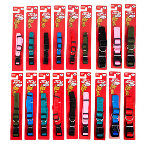 DOG COLLAR ADJUSTABLE RANDOMSOLID COLORS 3 SIZES CARDED/PEGGABLE SMALL/MEDIUM/LARGE DOG COLLAR ADJUSTABLE RANDOMSOLID COLORS 3 SIZES CARDED/PEGGABLE SMALL/MEDIUM/LARGE