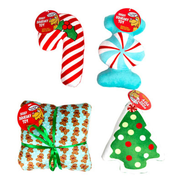 DOG TOY CHRISTMAS PLUSH 4 ASST DESIGNS IN PDQ#P32597