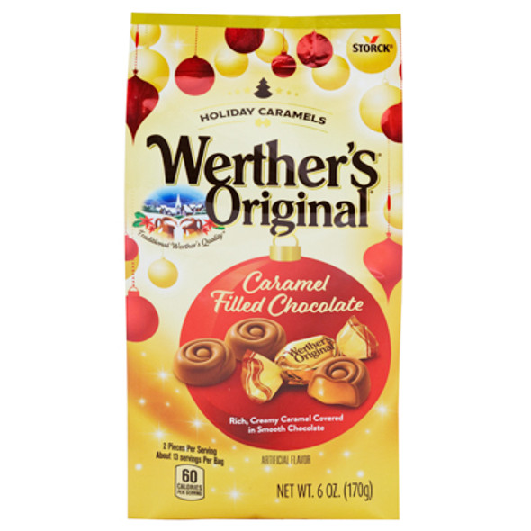 WERTHERS HOLIDAY CARAMEL FILLED CHOCOLATE 6 OZ STAND UP BAG COUNTER DISPLAY WERTHERS HOLIDAY CARAMEL FILLED CHOCOLATE 6 OZ STAND UP BAG COUNTER DISPLAY