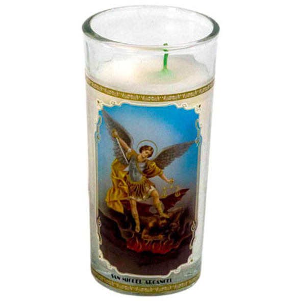 CANDLE 5.5" RELIGIOUS COMET GLASS ST. MICHAEL ARCHANGEL