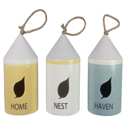 BIRD HOUSE CERAMIC 3ASST 4.5X4.5X8 ($9.50)