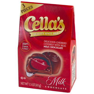 CANDY MILK CHOCOLATE CHERRIES CELLA'S 1.5 OZ 3PC MINI BOX