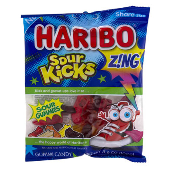 CANDY SOUR KICKS HARIBO 3.6 OZ PEG BAG