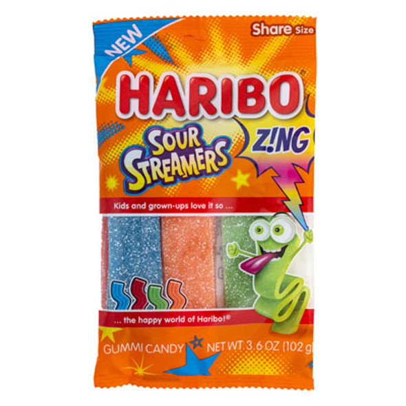 CANDY HARIBO SOUR STREAMERS 3.6 OZ PEG BAG