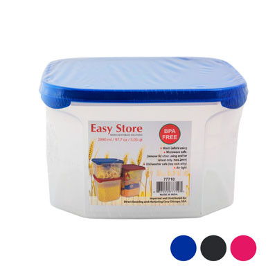 FOOD STORAGE 3.05QT 97.7 OZ SQUARE 3 COLOR LIDS #5341