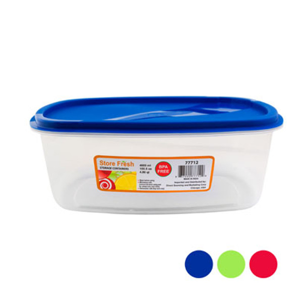 FOOD STORAGE 4.86QT 155.5 OZ RECT 3 COLOR LIDS #5667 FOOD STORAGE 4.86QT 155.5 OZ RECT 3 COLOR LIDS #5667