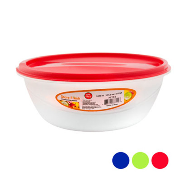 FOOD STORAGE 3.59QT 115.0 OZ ROUND 3 COLOR LIDS #5456 FOOD STORAGE 3.59QT 115.0 OZ ROUND 3 COLOR LIDS #5456