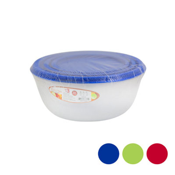 FOOD STORAGE 3PC SET ROUND 900/1600/2600 ML 3 COLOR LIDS #5455-3 FOOD STORAGE 3PC SET ROUND 900/1600/2600 ML 3 COLOR LIDS #5455-3