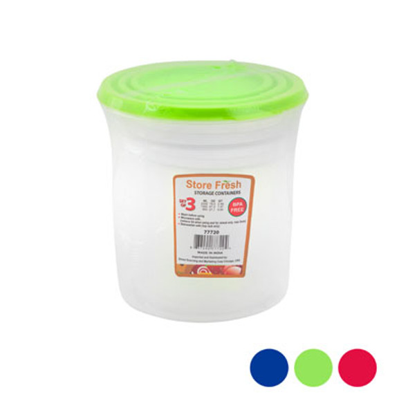 FOOD STORAGE SET/3 ROUND 800/1400/2350 ML 3 COLOR LIDS #5675-3
