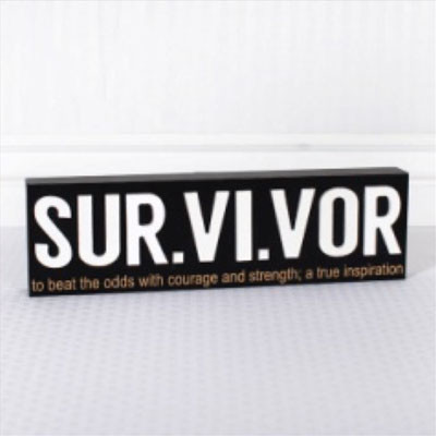 TABLE SIGN 15X4.25 SURVIVOR WOODEN WHITE/BLACK ($10.95)