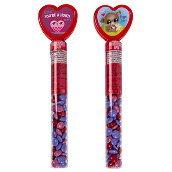 VALENTINE CANDY HEART TUBE WITH CHOC LENTILS 1.7 OZ COUNT DISPL VALENTINE CANDY HEART TUBE WITH CHOC LENTILS 1.7 OZ COUNT DISPL