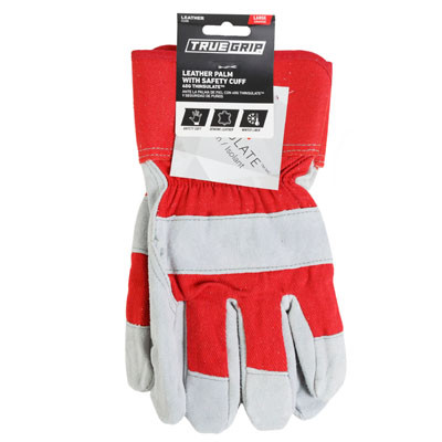 GLOVES WINTER LARGE TRUE GRIP SUEDE LEATHER PALM W/RED THNSLTE