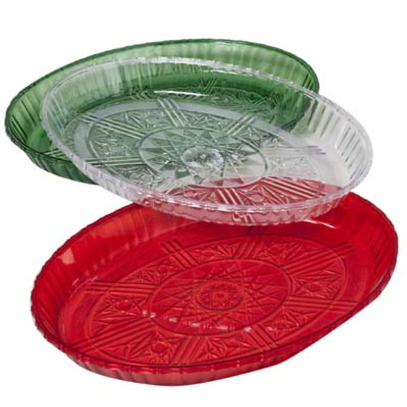 OVAL SERVING TRAY CRYSTAL LOOK RED/GREEN/CLEAR UPC LABEL 9.65"X13.31"X1.3" CASE CUT DISPLAY OVAL SERVING TRAY CRYSTAL LOOK RED/GREEN/CLEAR UPC LABEL 9.65"X13.31"X1.3" CASE CUT DISPLAY