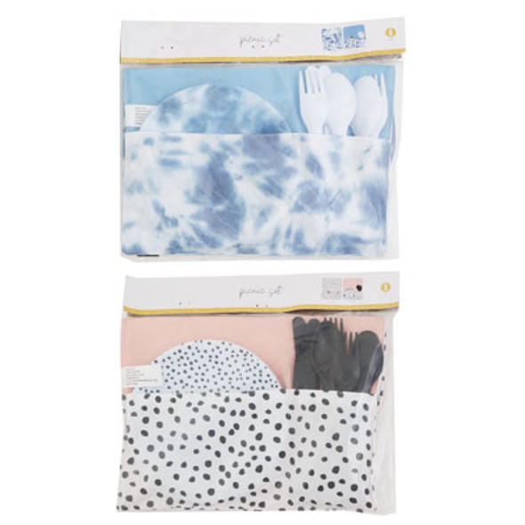 PICNIC 9PC SET W/TRAVEL STORAGE POUCH PLACEMAT 2 COLORS *5.00*