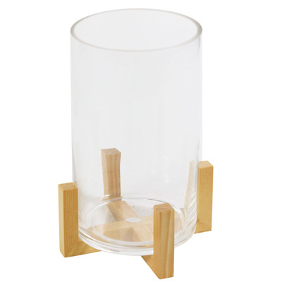 CANDLE HOLDER/VASE GLASS 6.1X8.46 W/WOOD STAND