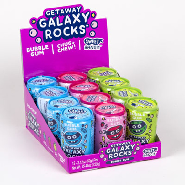 CANDY GETAWAY GALAXY ROCKS BUBBLE GUM 3 ASST 2.12 OZ 12PC COUNTER DISPLAY