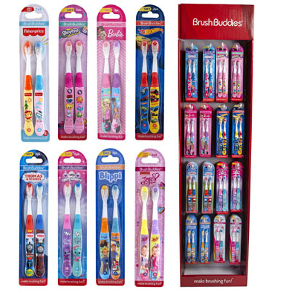 TOOTHBRUSH KIDS 2PK LICENSED 96PC WING DISPLAY 8 ASST SEE N2 TOOTHBRUSH KIDS 2PK LICENSED 96PC WING DISPLAY 8 ASST SEE N2