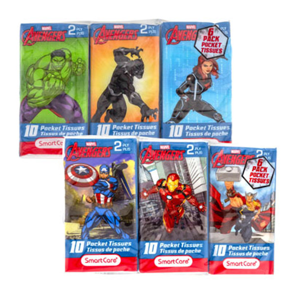 POCKET TISSUE 6PK MARVEL AVENGERS ASST 2PLY 10CT WHITE